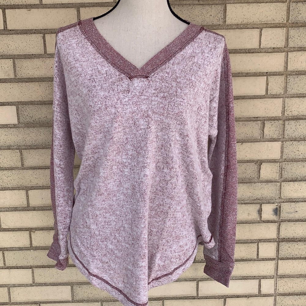 ❌DONATED❌Cherish Burgundy Contrast Long Sleeve Brushed Knit Top - Picture 4 of 10